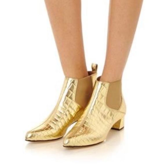 Max Mara Salice Ankle Boots Gold Croc - Picture 1 of 10